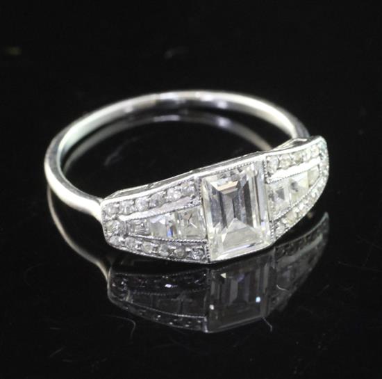 A 1930/1940s white gold and diamond elliptical shaped ring, size K.